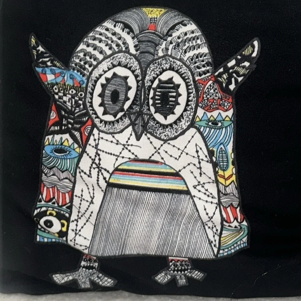 Psychedelic Owl Decorative Throw Pillow Black Canvas Boho Abstract Art Accent